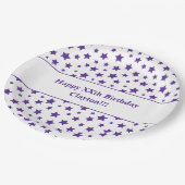 メッセージカスタム誕生日パーティー付き紫色の星 ペーパープレート (アングル)