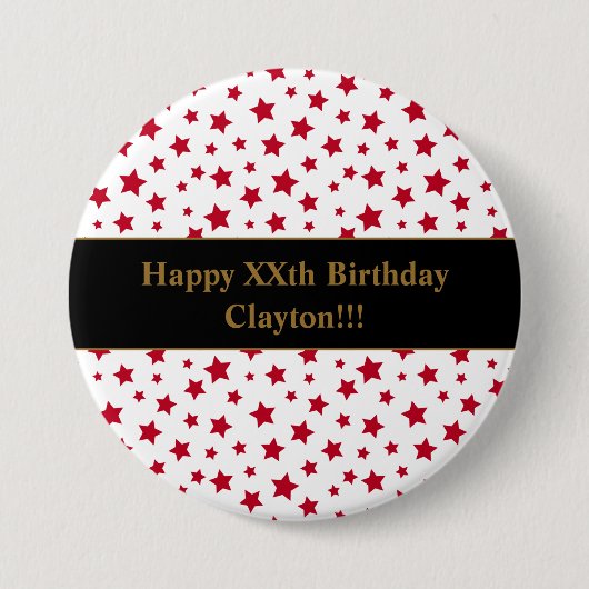 メッセージカスタム誕生日ボタン付き赤星 缶バッジ (正面)