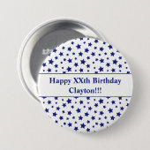 メッセージカスタム誕生日ボタン付き青い星 缶バッジ (正面&裏面)
