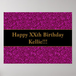 メッセージカスタム誕生日ポスター付きグリッターパープル ポスター