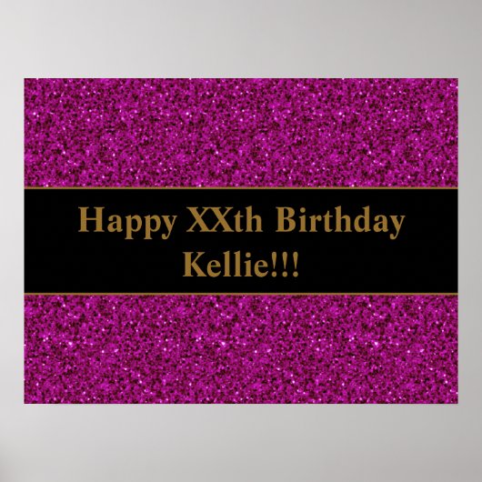 メッセージカスタム誕生日ポスター付きグリッターパープル ポスター (正面)