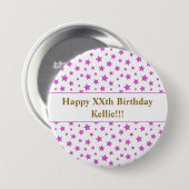メッセージカスタム誕生日付きピンクの星 缶バッジ (正面&裏面)