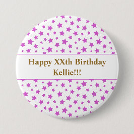 メッセージカスタム誕生日付きピンクの星 缶バッジ