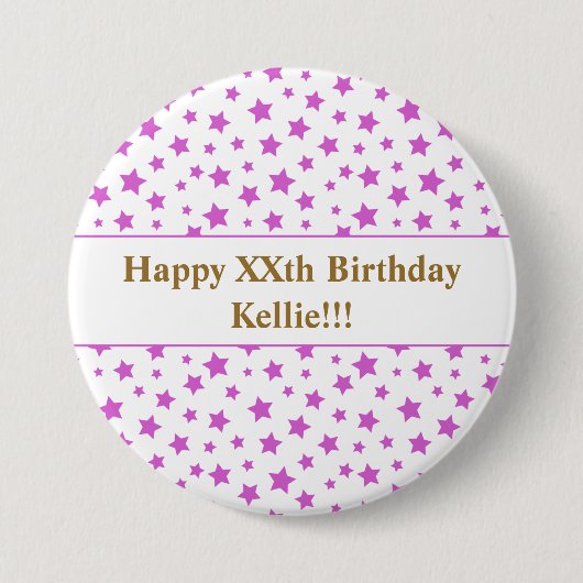 メッセージカスタム誕生日付きピンクの星 缶バッジ (正面)