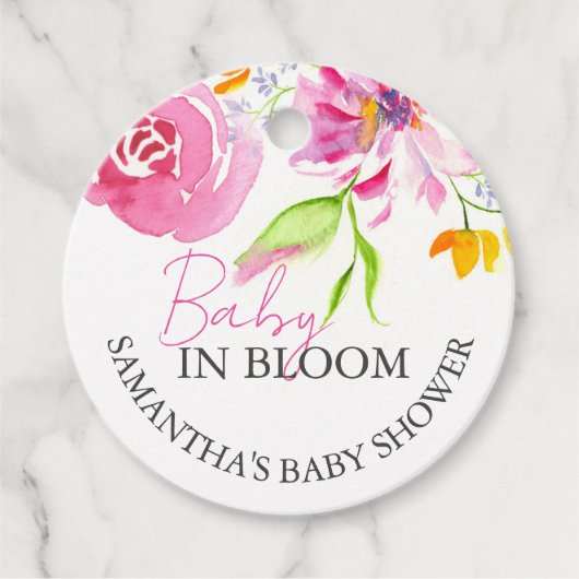 メッセージカードカスタム水の色の花ベビーシャワー フェイバータグ (正面)