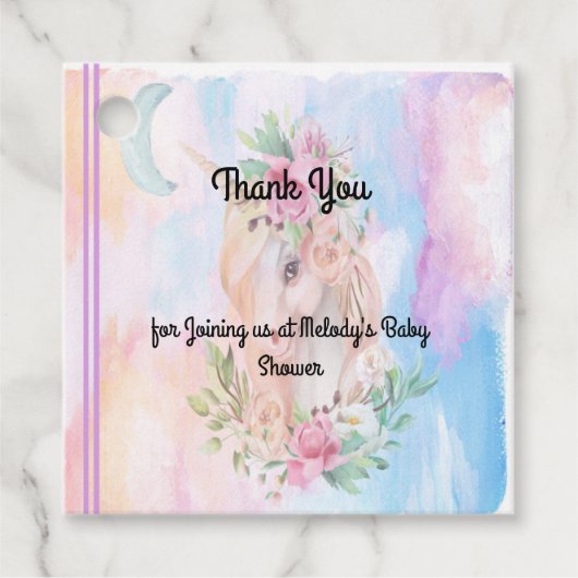 メッセージカードユニコーン付きベビーシャワー フェイバータグ (正面)