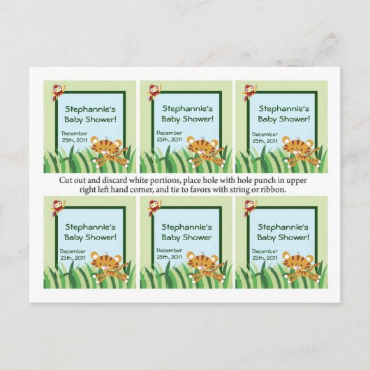 メッセージカード熱帯雨林ジャングル動物 インビテーションポストカード (正面)