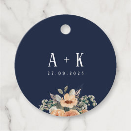 メッセージカード、エレガントフローラダークブルーモノグラム フェイバータグ