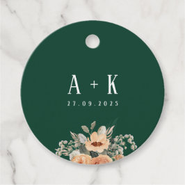 メッセージカード、エレガントフローラ暗緑色モノグラム フェイバータグ