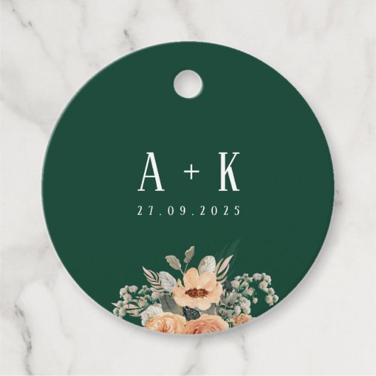 メッセージカード、エレガントフローラ暗緑色モノグラム フェイバータグ (正面)