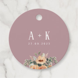 メッセージカード、エレガントフローラ・ピンク・モノグラム フェイバータグ