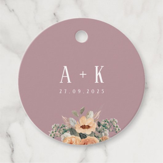 メッセージカード、エレガントフローラ・ピンク・モノグラム フェイバータグ (正面)