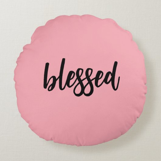 メッセージテンプレートライトピンク&ブラックバッファロープレイド ラウンドクッション (正面)