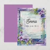 メッセージパーソナライズされた水色パープルフローラカード ポストカード (正面/裏面)