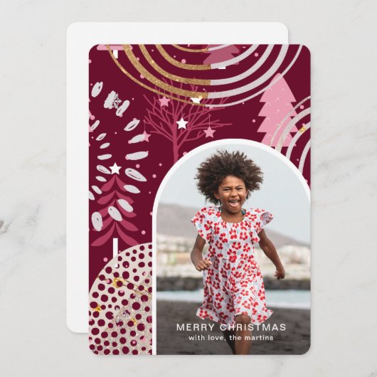メッセージピンクのメリークリスマスフォト シーズンカード (正面/裏面)