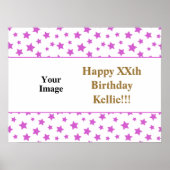 メッセージフォト付きピンク星誕生日 ポスター (正面)