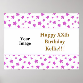 メッセージフォト付きピンク星誕生日 ポスター