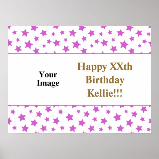 メッセージフォト付きピンク星誕生日 ポスター (正面)