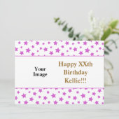 メッセージフォト付きピンク星誕生日 招待状 (スタンド正面)