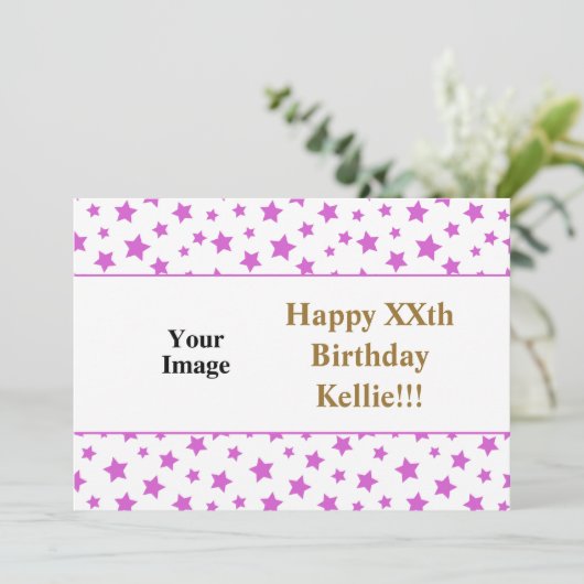 メッセージフォト付きピンク星誕生日 招待状