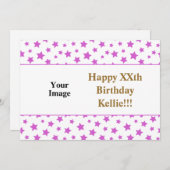 メッセージフォト付きピンク星誕生日 招待状 (正面/裏面)