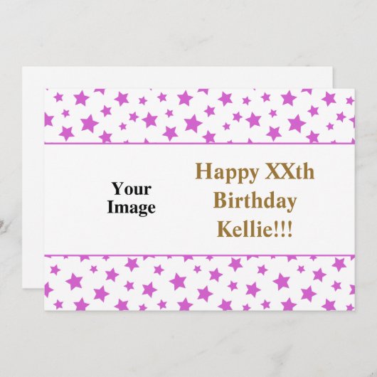 メッセージフォト付きピンク星誕生日 招待状 (正面/裏面)