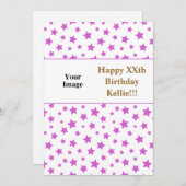 メッセージフォト付きピンク星誕生日 招待状 (正面/裏面)