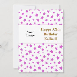 メッセージフォト付きピンク星誕生日 招待状