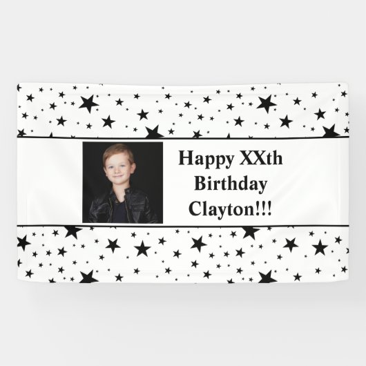 メッセージフォト付き黒星誕生日バナー 横断幕 (横)