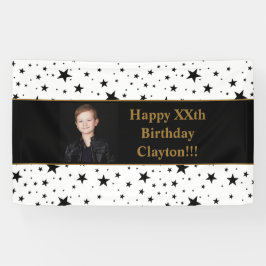 メッセージフォト付き黒星誕生日バナー 横断幕