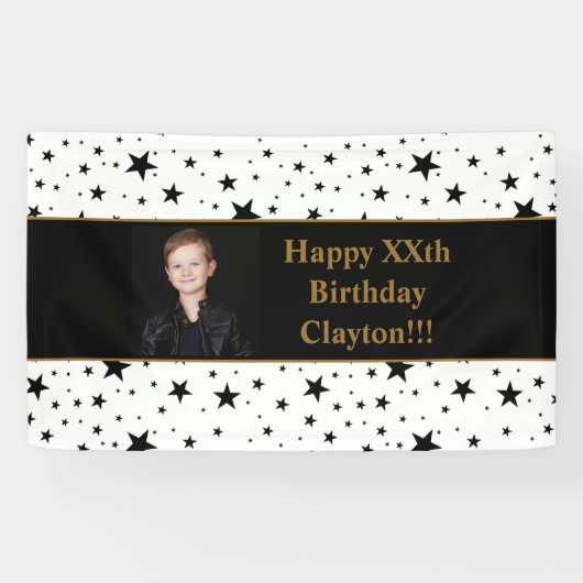 メッセージフォト付き黒星誕生日バナー 横断幕 (横)