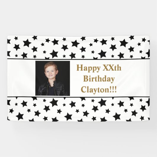 メッセージフォト付き黒星誕生日バナー 横断幕 (横)