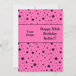 メッセージフォト誕生日付きピンク色の黒星 招待状