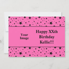 メッセージフォト誕生日付きピンク色の黒星 招待状