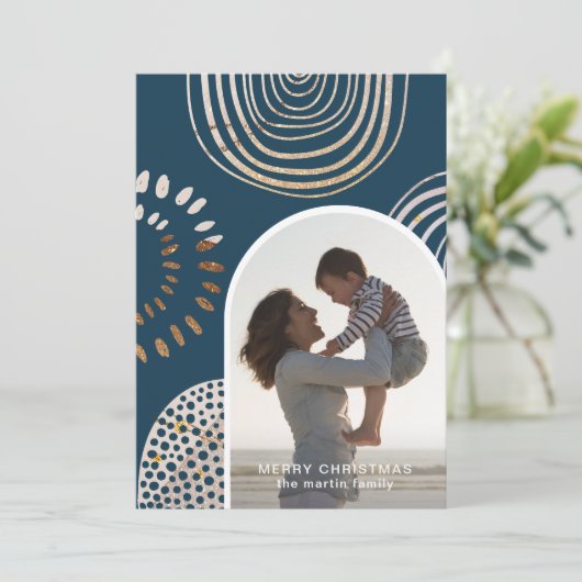 メッセージブルーのメリークリスマスフォト シーズンカード (スタンド正面)