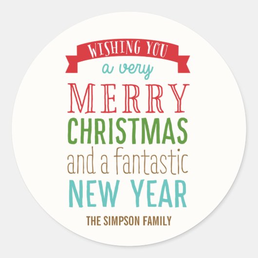 メッセージメリーホリデーステッカーまたは封筒用シール ラウンドシール (正面)