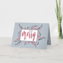 メッセージモダンレッドメリーブルーの果実クリスマス シーズンカード