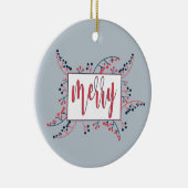 メッセージモダンレッドメリーブルーの果実クリスマス セラミックオーナメント (右)