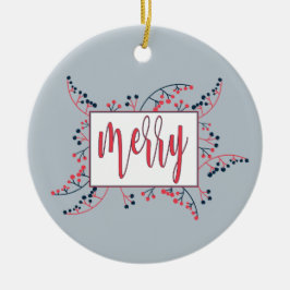 メッセージモダンレッドメリーブルーの果実クリスマス セラミックオーナメント