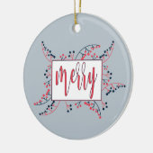 メッセージモダンレッドメリーブルーの果実クリスマス セラミックオーナメント (左)