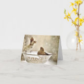 メッセージ付きスパロー – カー空白のド カード (黄色い花)