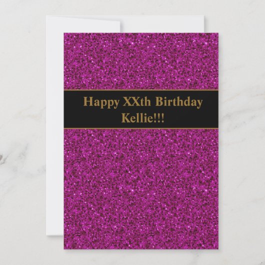 メッセージ付きパープルグリッター誕生日パーティー 招待状 (正面)