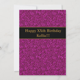 メッセージ付きパープルグリッター誕生日パーティー 招待状