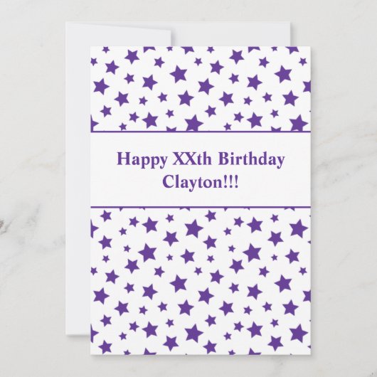 メッセージ付きパープルスターバースデー招待状 招待状 (正面)