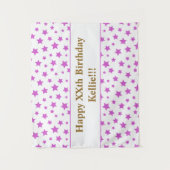 メッセージ付きピンクの星の誕生日 タペストリー (正面)