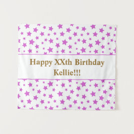 メッセージ付きピンクの星の誕生日 タペストリー