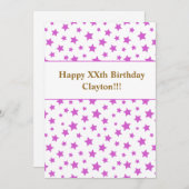 メッセージ付きピンクの星の誕生日 招待状 (正面/裏面)