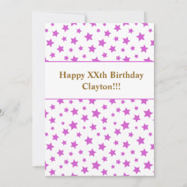 メッセージ付きピンクの星の誕生日 招待状