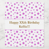 メッセージ付きピンク星誕生日 ワインラベル (シングルラベル)