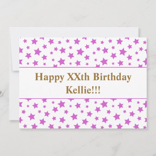 メッセージ付きピンク星誕生日 招待状 (正面)